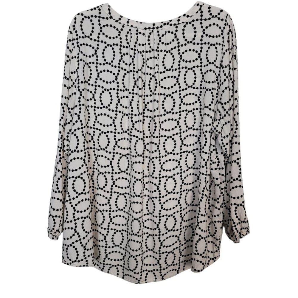 Philosophy Woman Split Neck Blouse Ivory Black Dotted Circles Print Plus Size 3X - Picture 2 of 9